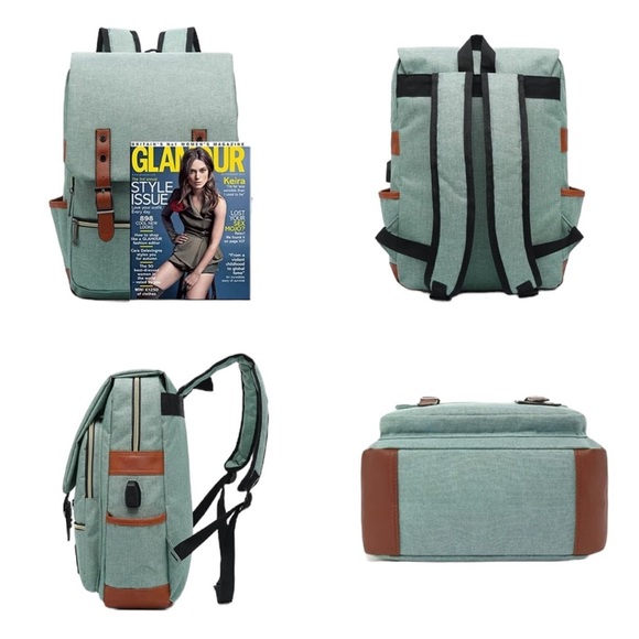 UGRACE Vintage Laptop Backpack USB Port Backpack Bag-Green (NEW)